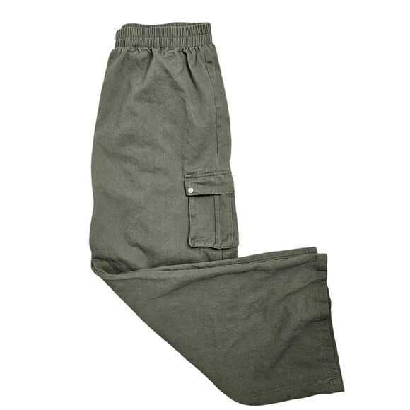 Pretty Little Thing Wide Leg High Waisted Cargo Pants Army Green Gorpcore 12 - Picture 3 of 9